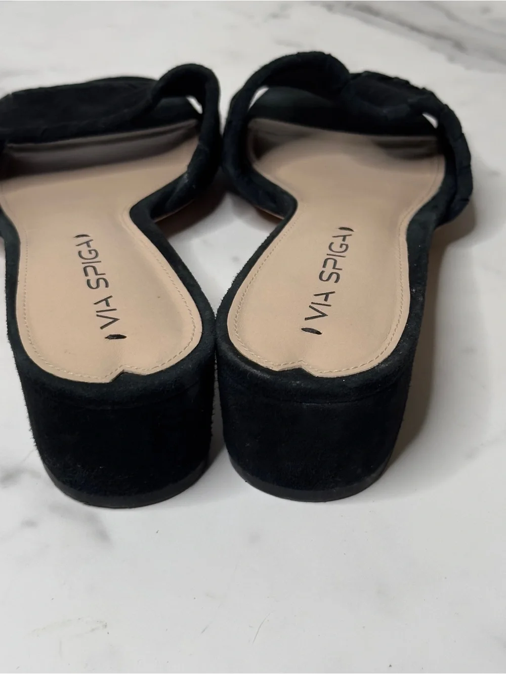 VIA SPIGA Black Suede Slide Sandals - Open Toe Low Heel Size 9